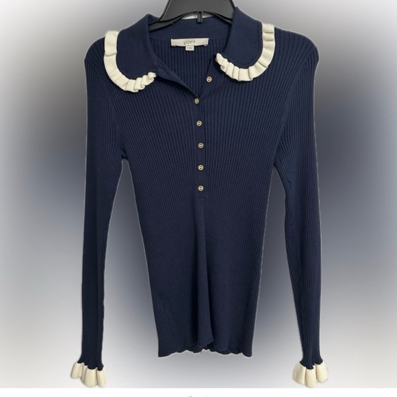 LOFT Sweaters - LOFT Navy Button Down Shirt with Cream Details and cute buttons